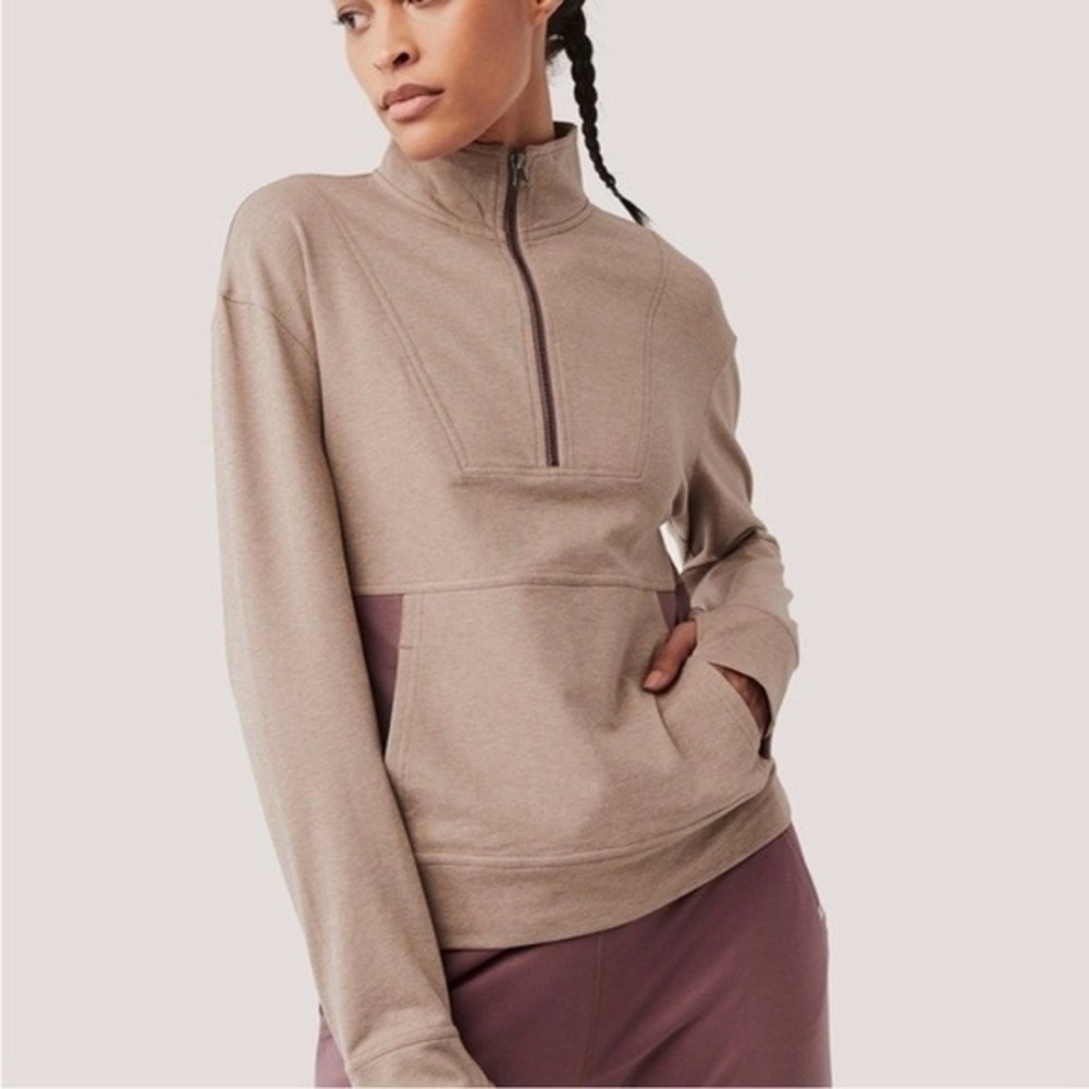 Pact Studio‎ Quarter Zip Sweatshirt Stucco Heather Rose Taupe Size XL